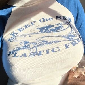 Blue and White Graphic Raglan Whale Tee